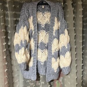 Mahina Cozy Knit Cardigan - Blue and Cream